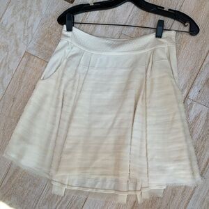 DVF Diane Von Furstenberg Ivory Cream Bone Silk Chiffon Ruffle Fringe Mini Skirt